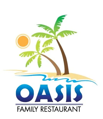 The Oasis logo shows two palm trees on a beach with the sun and sand.