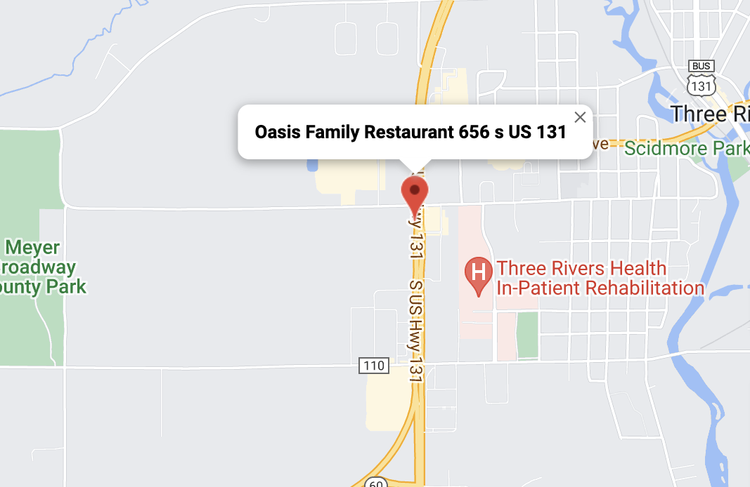 map of three rivers locating where oasis is.